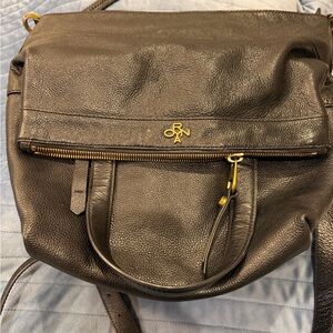 orYANY black pebble Leather Shoulder Bag with Gold Details